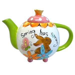 Cracker Barrel Ceramic Teapot Spring Had Sprung Bunny Dishwasher Safe Collectors